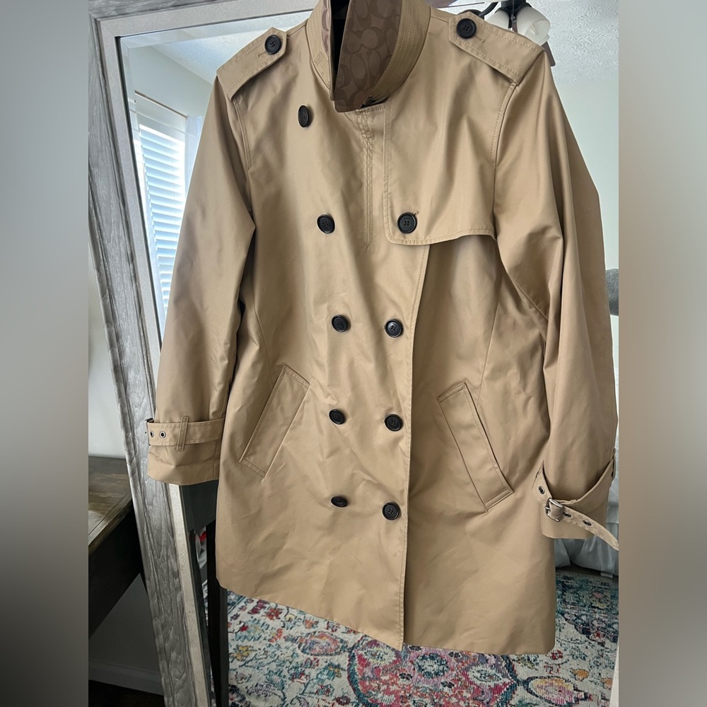 Coach Tan Double-Breasted Trench Coat - Picture 12 of 13
